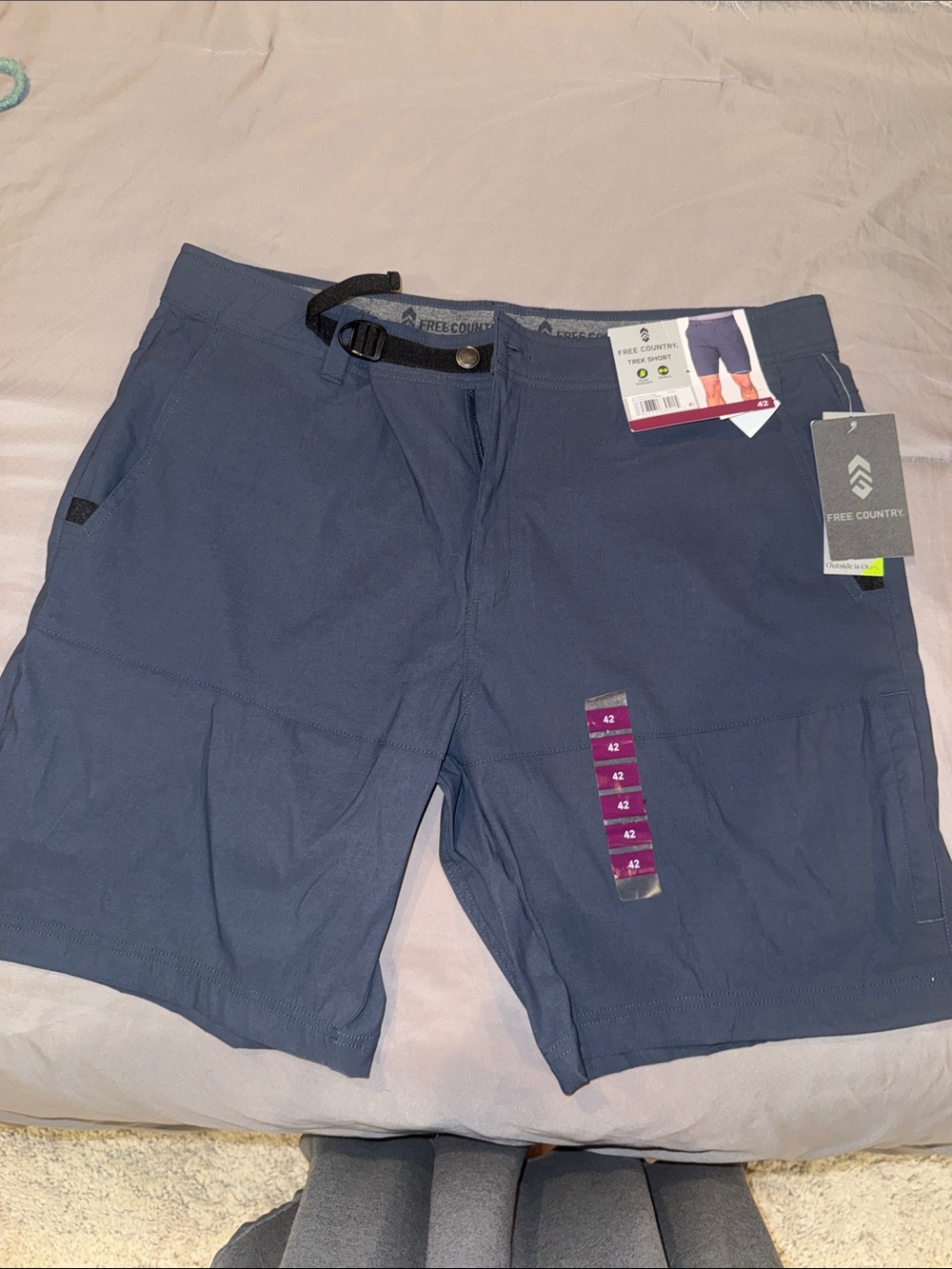 Free Country Men's Slate Blue Hybrid trek Shorts with Integrated Belt size 42